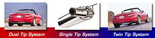 Racing Beat Miata Exhaust: Dual Tip System, Single Tip System, Twin Tip System